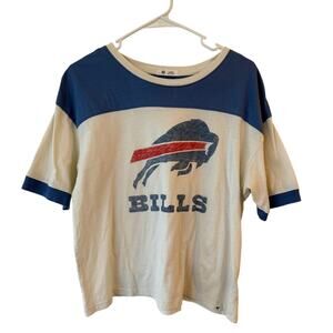 Buffalo Bills Short Sleeve Pullover T-Shirt Two Tone White Blue Women's Large
